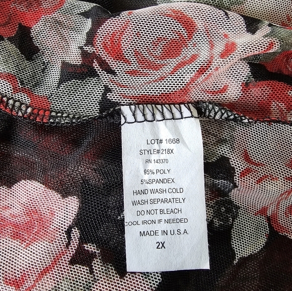 Plus Floral Duster Objex Jacket Vest Rose Red Black Mesh Romantic Bell 2X - Picture 6 of 6